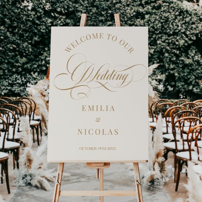 Classic Neutral & Gold Wedding Welcome Sign (Creator Uploaded)