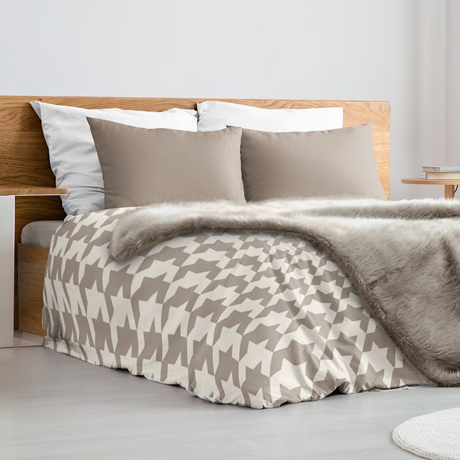 Classic Neutral Ivory Taupe Houndstooth Pattern Duvet Cover (Creator Uploaded)