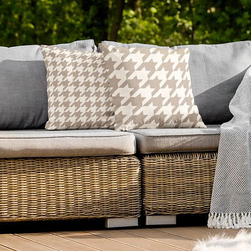 Classic Neutral Ivory Taupe Houndstooth Pattern Outdoor Pillow