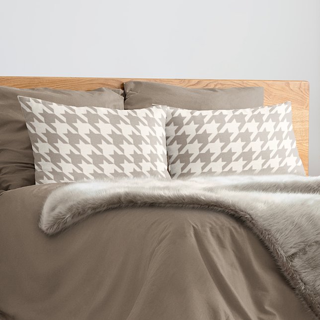 Classic Neutral Ivory Taupe Houndstooth Pattern Pillow Case (Creator Uploaded)