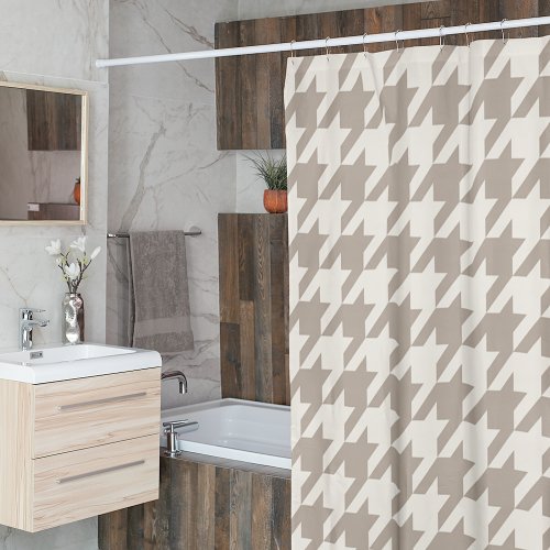 Classic Neutral Ivory Taupe Houndstooth Pattern Shower Curtain