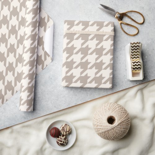 Classic Neutral Ivory Taupe Houndstooth Pattern Wrapping Paper