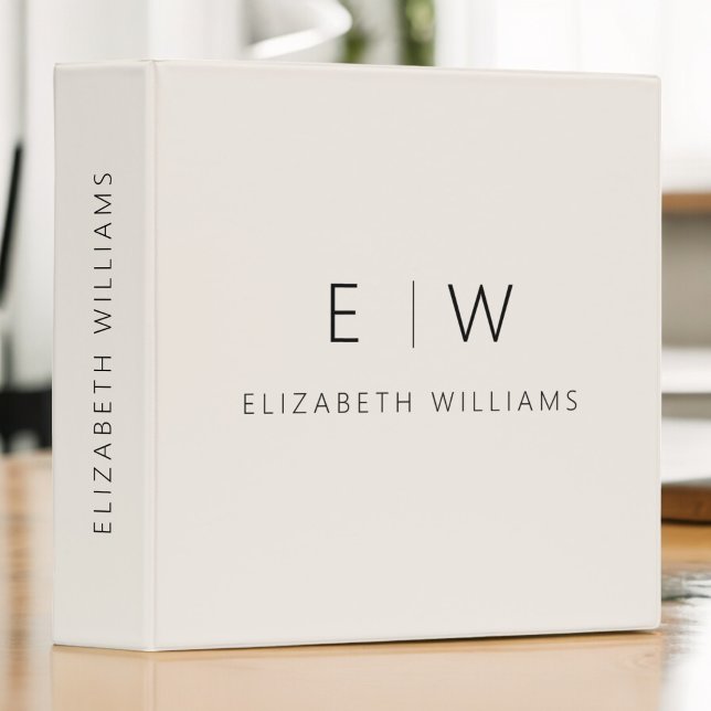 Classic Neutral Modern Minimalist Monogram Name 3 Ring Binder (Creator Uploaded)