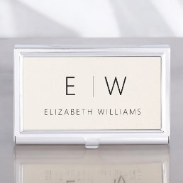 Classic Neutral Modern Minimalist Monogram Name Business Card Case