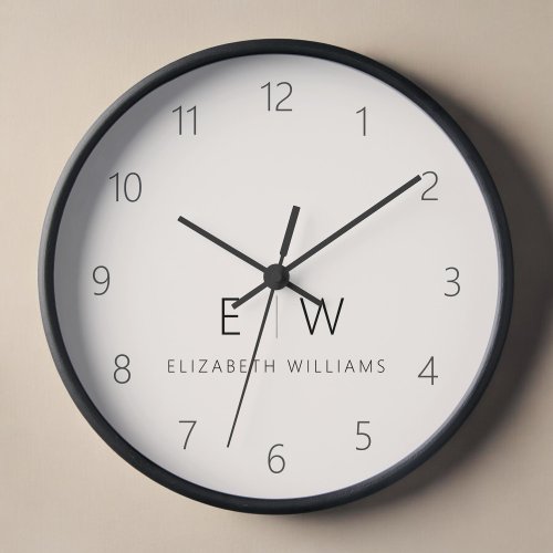 Classic Neutral Modern Minimalist Monogram Name Clock