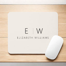 Classic Neutral Modern Minimalist Monogram Name Mouse Pad