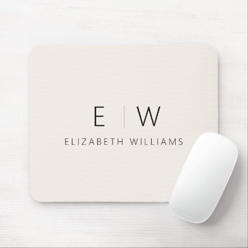 Classic Neutral Modern Minimalist Monogram Name Mouse Pad