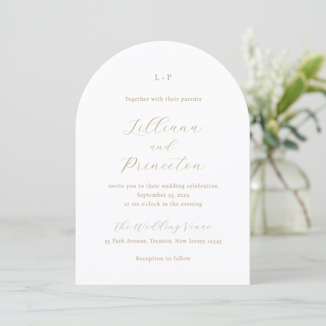 Classic Neutral Monogram Elegant Wedding Invitation (Standing Front)