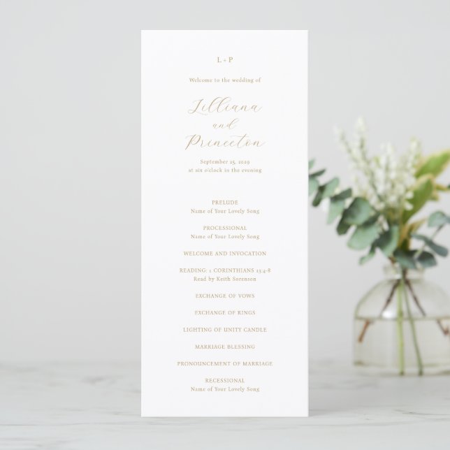 Classic Neutral Monogram Elegant Wedding Program (Standing Front)
