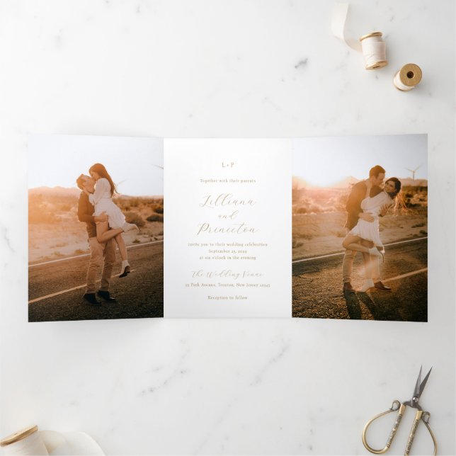 Classic Neutral Monogram Elegant Wedding Tri-Fold Invitation (Inside)