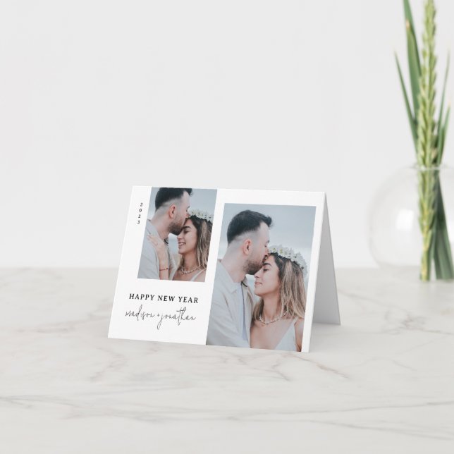Classic New Year with Photo Folded Holiday Card (Front)