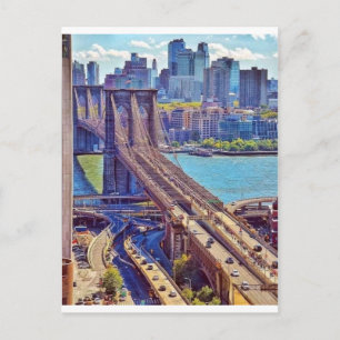 Classic New York City Brooklyn Bridge Skyline Postcard