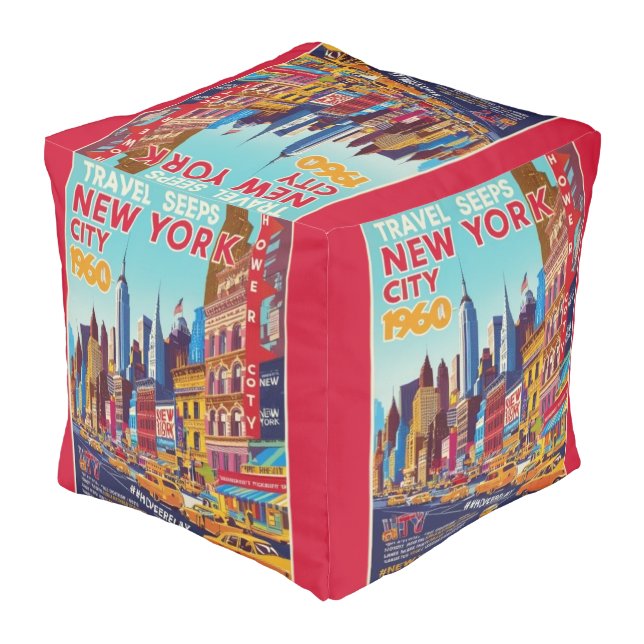 Classic New York Landmarks | Retro Design Pouf (Angled Back)