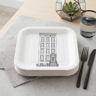 Classic New York Stoop Apartment Drawing  Paper Plates