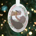 Classic Newborn 1st Christmas Grandma Ornament<br><div class="desc">The ornament in oval shape has a classic silver frame adorned with Christmas plants and ribbon to display your own special memory of your new baby. The bright and shiny silver border encircles your photos. The holly, greenery and silk ribbon complete the whole design with a joyful atmosphere of the...</div>
