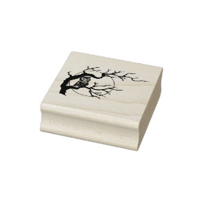 Classic Night Owl on Branch with Moon Art Stamp