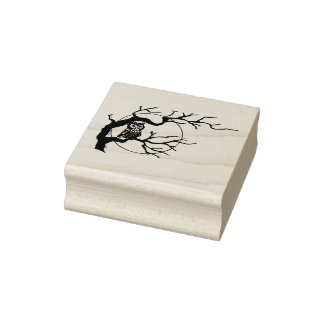Classic Night Owl on Branch with Moon Art Stamp