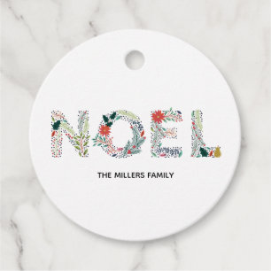 Classic Noel Floral Typography Christmas Favor Tags
