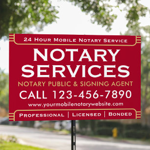 Classic Notary Public Advertisting Red Yard Sign