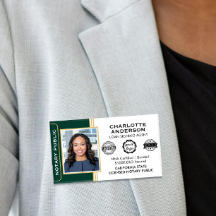 Classic Notary Public Loan Signing Agent Green Name Tag