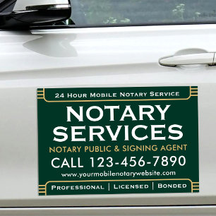 Classic Notary Public Services Green White Gold Car Magnet