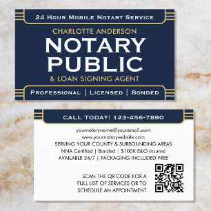 Classic Notary Public Signing Agent Navy Gold Business Card
