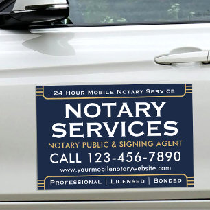Classic Notary Services Navy Gold Custom Car Magnet