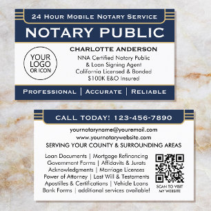 Classic Notary Signing Agent Logo Navy Gold Business Card