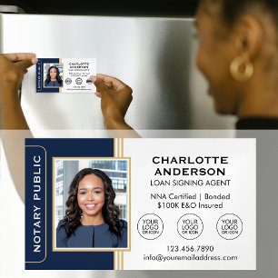 Classic Notary Signing Agent Photo Navy Gold Business Card Magnet
