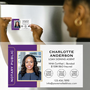 Classic Notary Signing Agent Photo Purple Gold Business Card Magnet