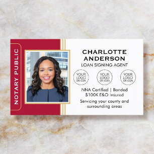 Classic Notary Signing Agent Photo Red Gold Business Card