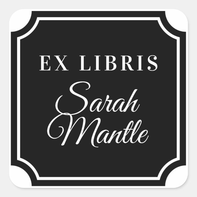 Classic Notched Border Ex Libris Name Bookplate (Front)