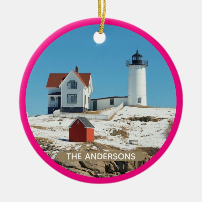 Classic Nubble Lighthouse Ceramic Ornament (Front)