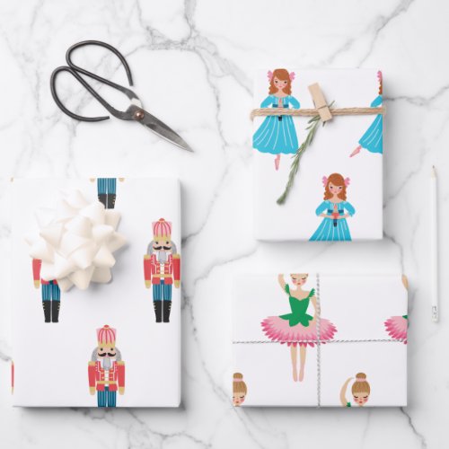 Classic Nutcracker Ballerina Set of 3 Wrapping Paper Sheets