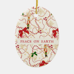 Classic Nutcracker Candy Cane Peace on Earth Ceramic Ornament