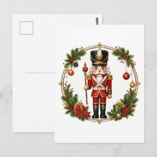 Classic Nutcracker Christmas Wreath Holiday Postcard