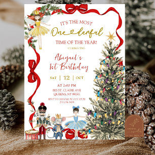 Classic Nutcracker Red Bow Coquette Birthday Invitation