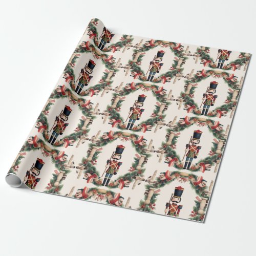 Classic Nutcracker Wreath Red Green Wrapping Paper