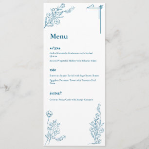 Classic Ocean blue Floral Design Flat Menu