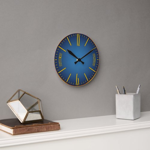 Classic Office Clock in Gold Frame Blue Background