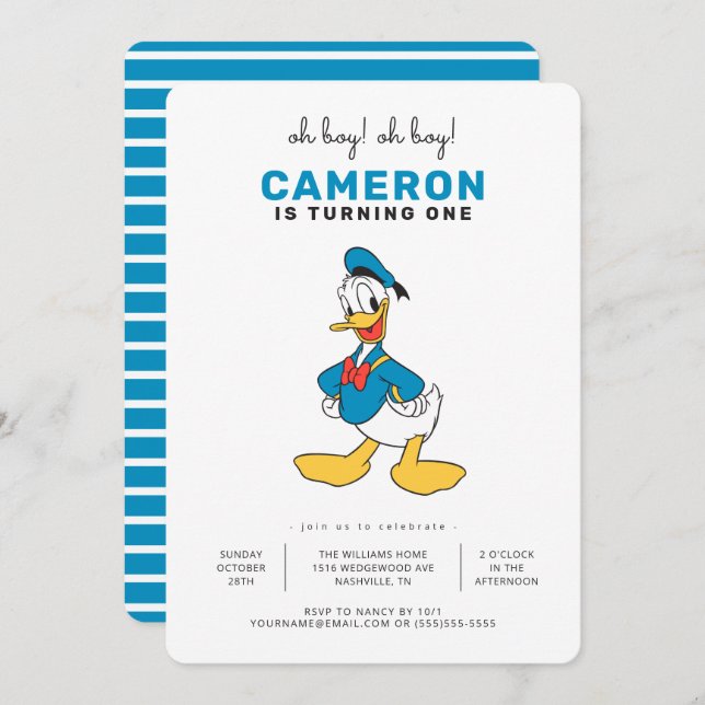 Classic Oh Boy Donald Duck Nautical Birthday Invitation (Front/Back)