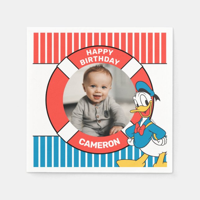 Classic Oh Boy Donald Duck Nautical Birthday Napkins (Front)