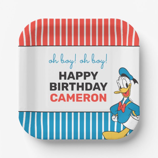 Classic Oh Boy Donald Duck Nautical Birthday Paper Plates (Front)