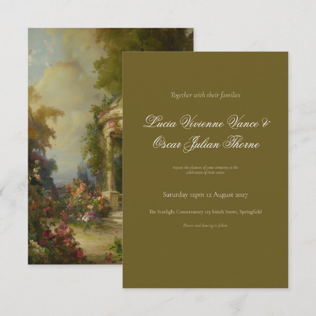 Classic Oil Painting & Olive Wedding Invitation (Front/Back)