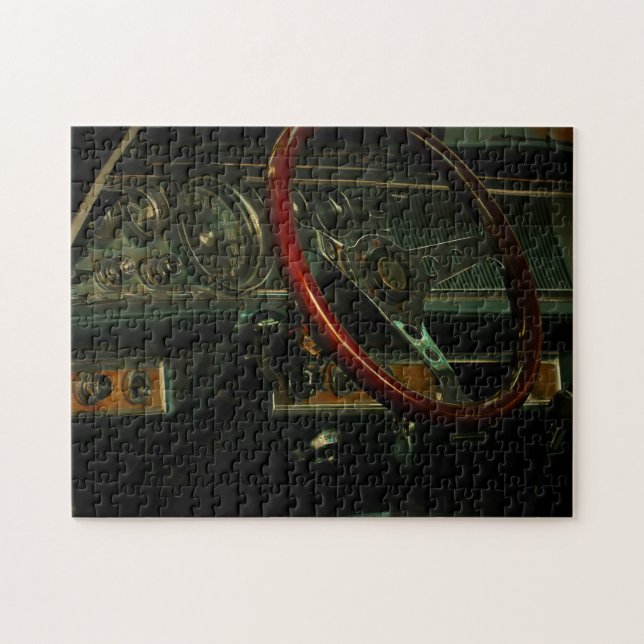 Classic Old Car Dashboard Steering Wheel Jigsaw Puzzle (Horizontal)