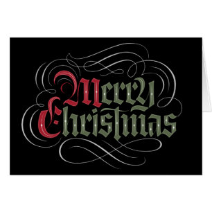 Classic Old English Merry Christmas Calligraphy Cards