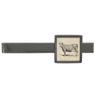 Classic Old Fashioned Cow Art Gunmetal Finish Tie Bar