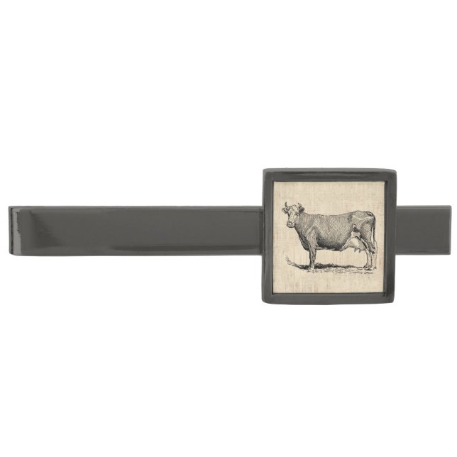 Classic Old Fashioned Cow Art Gunmetal Finish Tie Bar (Front)