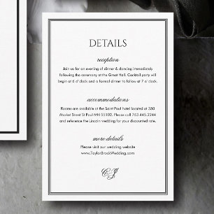 Classic Old Money Black and White Wedding Details Enclosure Card