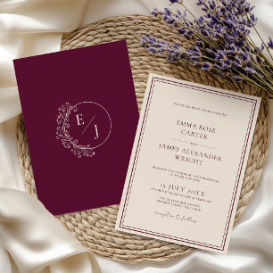 Classic Old Money Burgundy Wedding Invitation